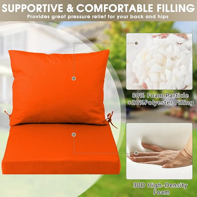 Outdoor Seat Cushion Set 22 x 22 In, Water-Resistant & Fade-Resistan, Patio Furniture Cushions with Removable Cover Deep Seat & Back Cushion with Handle and Adjustable Straps for Chair Sofa,4PC