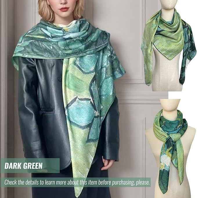 Artist Oil Painting Wraps 51"x51" Cashmere-Soft Art Pashmina Luxury Rolled Hem Women Large Travel Blanket Shawl