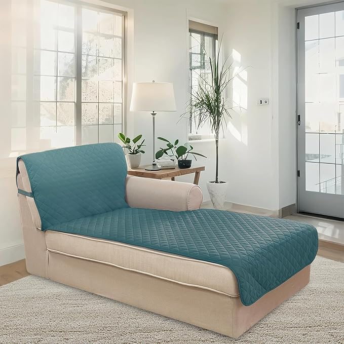 U-NICE HOME Sectional Couch Cover for Dogs Chaise Lounge Reversible Sofa Cover Furniture Protector Cover for Pets with Elastic Adjustable Strap (Chaise Lounge, Blue/Beige)