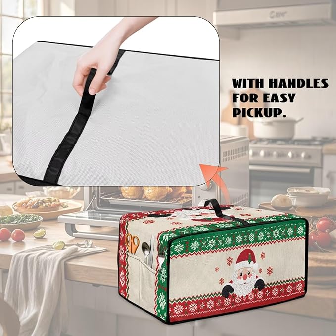 Christmas Countertop Convection Oven Cover Decorative Air Fryer Toaster Oven Dust Cover for Winter Holiday Home Kitchen Indoor Decor, S, Santa Claus Snowflake Red Green Beige