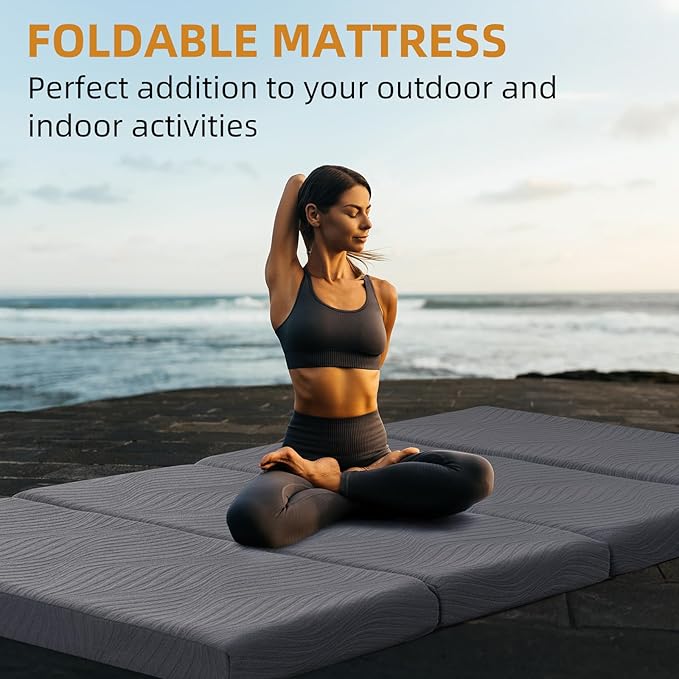 Foldable Memory Foam Mattress - 3 Inch Twin XL Waterproof Collapsible Mattress with Washable Cover, Portable Guest Bed Pad, Sleeping Mat for Travel RV Camping Yoga, Non-Slip Bottom,80"x38"x3"