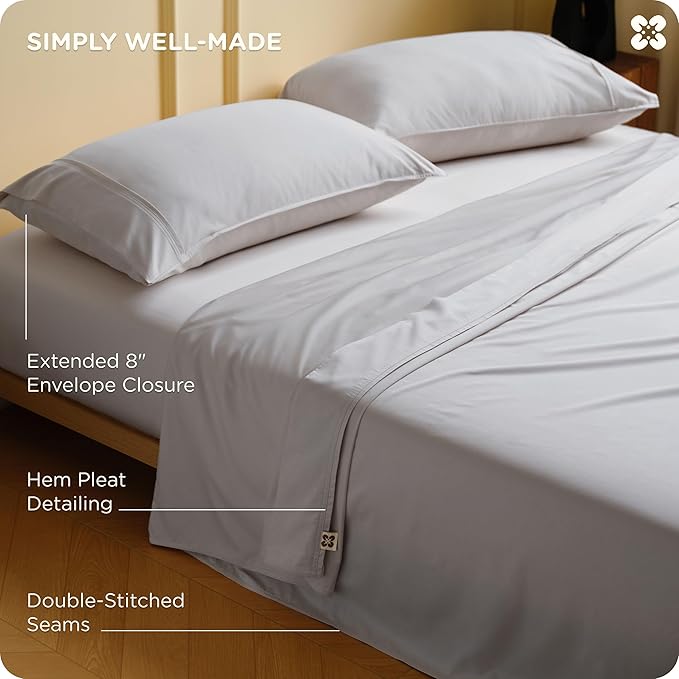 Bedsure Cooling Sheets, Rayon Derived from Bamboo & Cotton Blend, GentleSoft, Breathable, King Size Sheets Set, Deep Pocket Up to 18 Inches, Hotel Luxury Bedding for Hot Sleepers, Grey