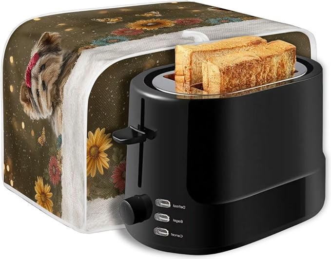 Yorkshire Terrier Printed Toaster Oven Cover 2 Slice Daisy Printed Bread Maker Cover Dustproof Kitchen Small Appliance, Toaster Covers Dust and Fingerprint Protection, Bronze