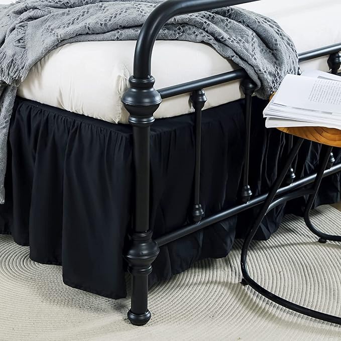 Bed Skirts King Size 14 Inch Ruffled Bed Skirt with Split Corners, 14 Inch Drop Dust Ruffle Bed Skirt with Platform, Black