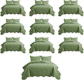 IR Imperial Rooms 10 Pack Twin Quilt Bedding Set (68" x 86") - Bulk Wholesale for Hotels, Guest Bedroom & Airbnbs - Lightweight Microfiber Reversible Floral Embossed Quilts Bedspreads (Olive Green)