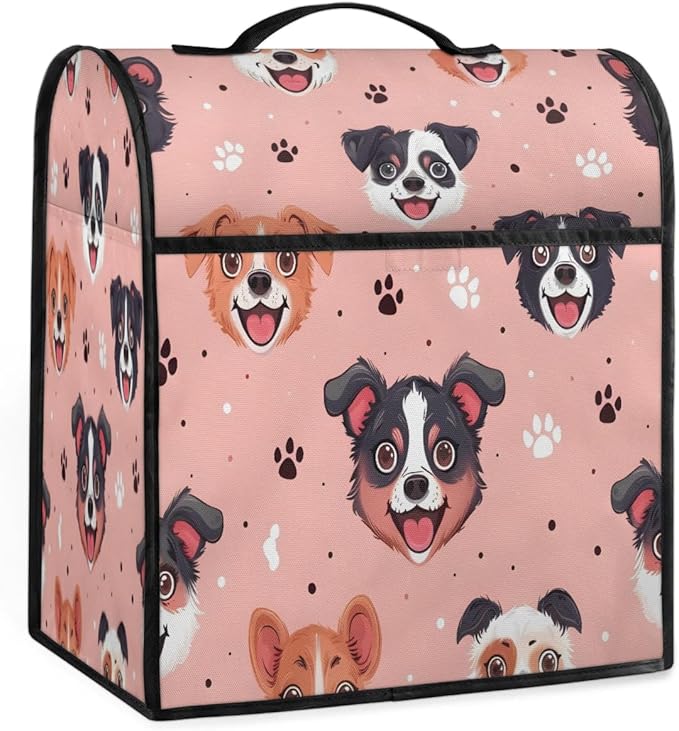 Stand Mixer Cover for 6-8 Quarts Mixer Kitchen Mixer Cover Fits Tilt Head & Bowl Lift Models Happy Dogs Dust Cover for Coffee Maker with Pockets