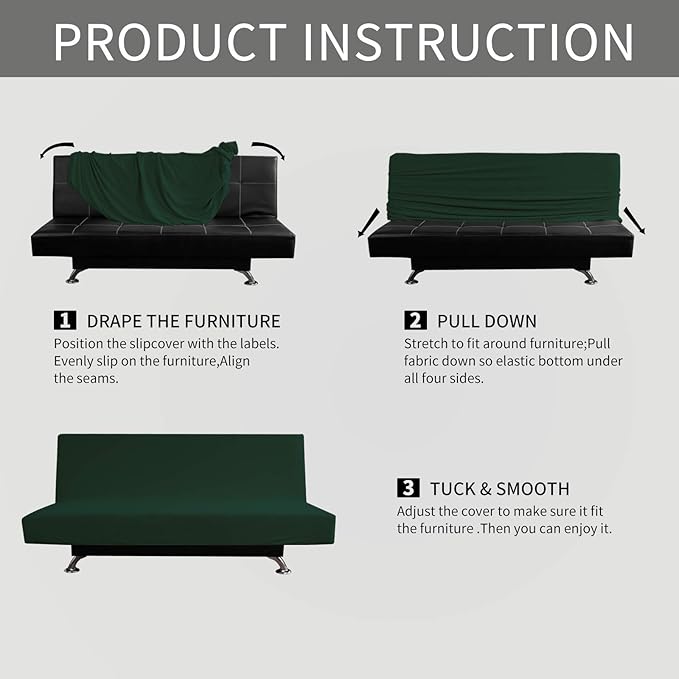 Easy-Going Stretch Futon Slipcover Armless Futon Bed Cover Furniture Protector Without Armrests with Elastic Bottom for Kids, Soft Jacquard Fabric Small Checks (Medium, Dark Green)