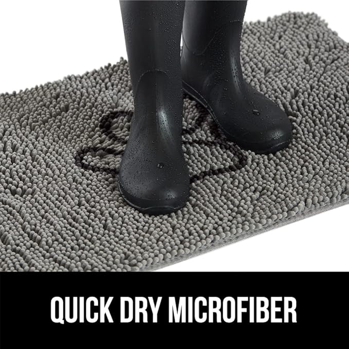 GORILLA GRIP SOAKSTOPPER Dog Door Mat, 48x30 Machine Washable Rug Absorbent Doormat Captures Moisture Mud Dirt, Quick Dry Soft Chenille Entryway Rugs Indoor Entrance Mats for Dog Paws, Paw Gray
