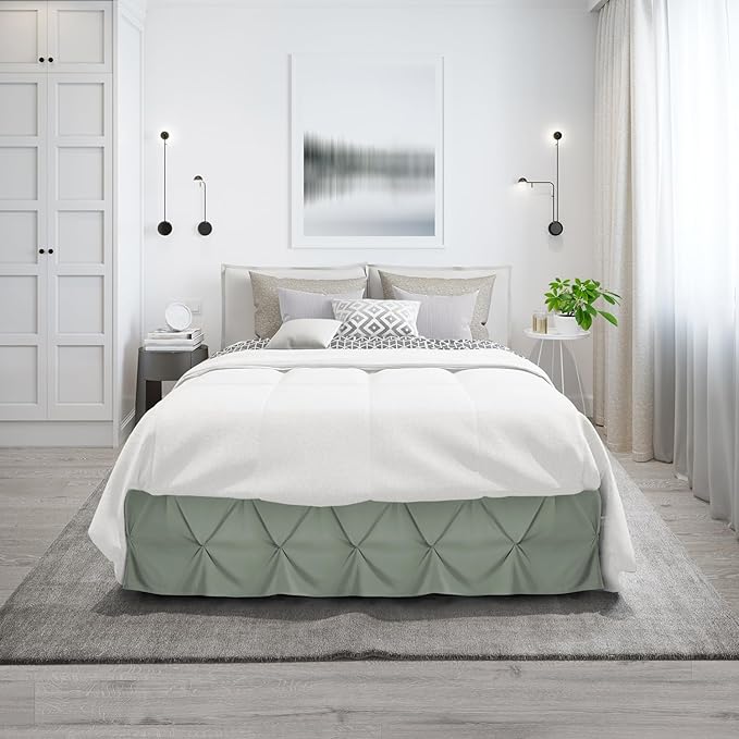 Nestl Sage Green Bed Skirt Cal King Size, Pinch Pleat Cal King Bed Skirt, 14" Inch Drop Cal King Bedskirt, Hotel Quality Bed Skirts, Microfiber Bedskirt for Cal King Bed, Sage Green Cal King Bed Skirt