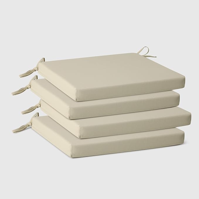 WestinTrends Solace Outdoor Patio Kitchen Dining Chair Square Seat Cushions Set of 4, 16 x 15, Beige