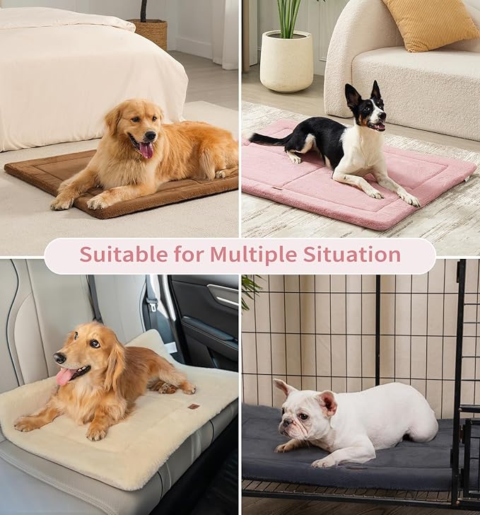Made4Pets Dog Crate Pad Bed for Medium Dogs, Washable & Reversible, Anti-Slip Kennel Mat for Cozy Sleeping, Soft Fluffy Dog Bed for Indoor & Outdoor Use, 29"x21", Pink