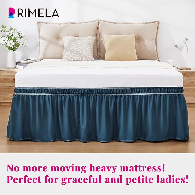 RIMELA Dusty Navy Bed Skirt King Size 18 Inch Drop, Wrap Around Elastic Bedskirt, Dust Ruffle for Adjustable Bed Base Machine Washable Easy to Install Bed Skirts