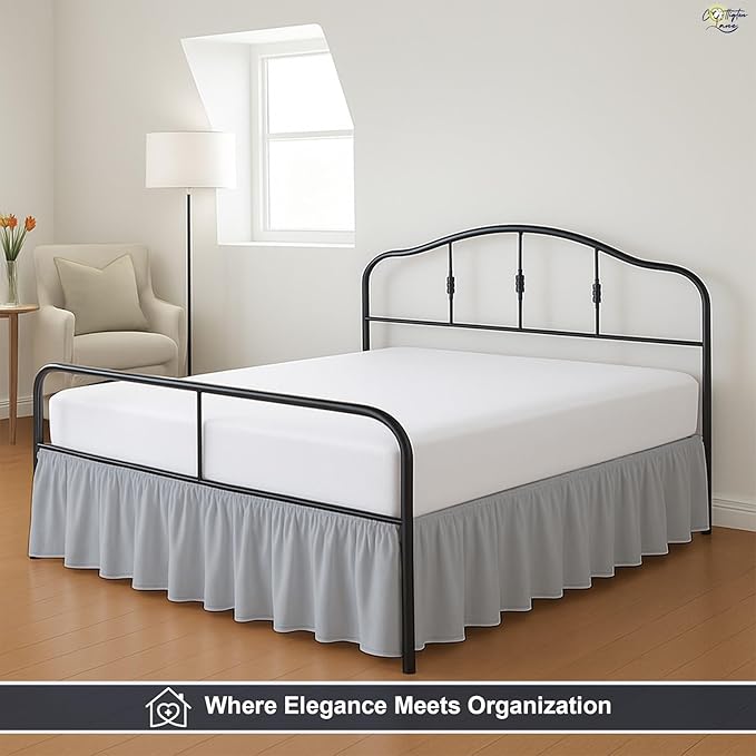 Cottington Lane Ruffled Bed Skirt Twin Size with Split Corner, Brushed Microfiber Hotel Quality Silver Grey Dust Ruffle, 21 Inch Drop Gathered Bedskirt, Soft and Stylish, Shrinkage and Fade Resistant