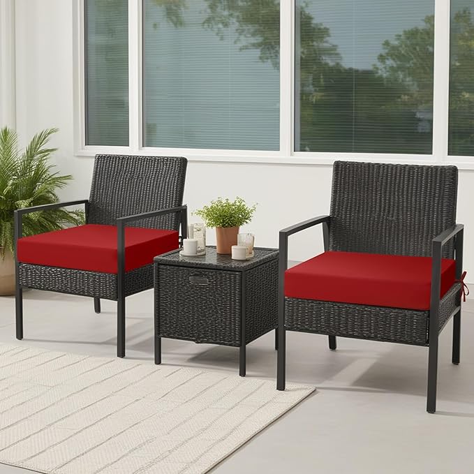 idee-home Outdoor Cushions for Patio Furniture, Outdoor Seat Cushion, Waterproof Couch Hampton Bay Deep Seat Replacement Chair Cushions for Garden Lawn Backyard Deck, 24 x 26 Red