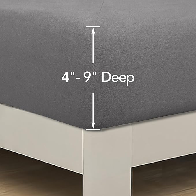PureFit Stretchy Box Spring Cover Queen - Elastic Fitted Box Spring Wrap Around 4 Sides, Wrinkle & Fading Resistant Fits Queen Size Beds, Light Gray