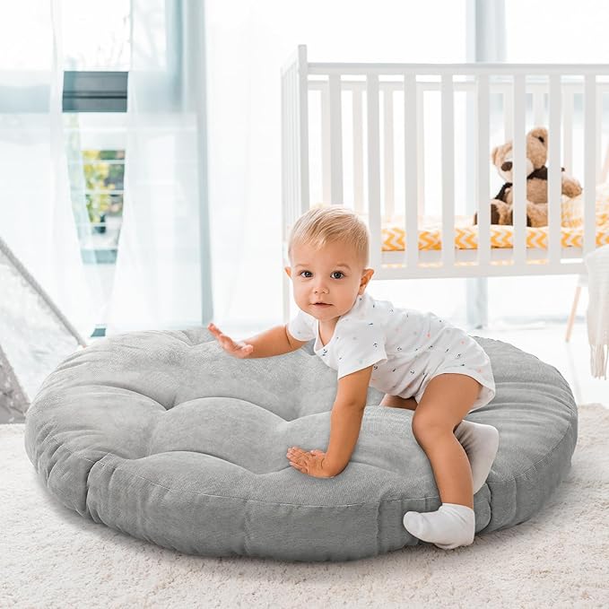Large Floor Cushion Seating Round Floor Pillows Cushions for Adults Oversized Playroom Pillows Reading Nook Big Pillow for Sitting Meditation Yoga Living Room Sofa Balcony(Gray)
