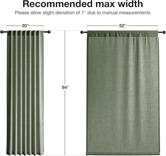 Anmao Natural Linen Curtains for Living Room 84 Inch Length 2 Panels Set, Light Filtering Semi Sheer Window Curtain Drapes for Bedroom with Curtain Rings and Clips, 52 Inch Wide Each Panel, Olive