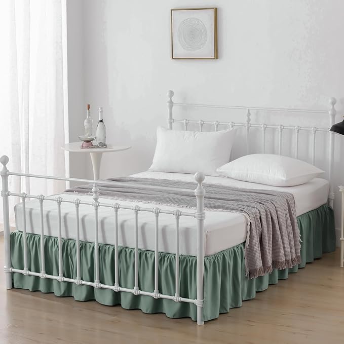 Bed Skirt Full Size Ruffled Bed Skirts with Split Corners, 18 Inch Drop Dust Ruffle Bed Skirt with Platform, Sage Green, 18" Full