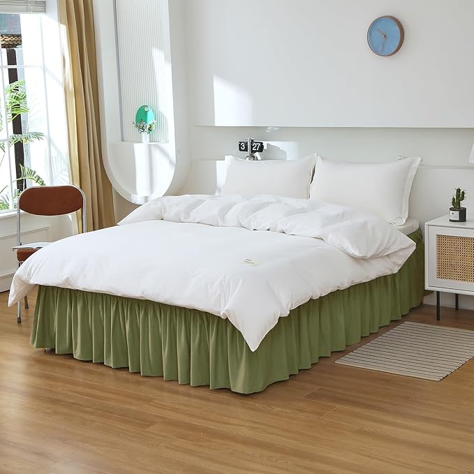 MEILA Full Bed Skirt, Wrap Around Ruffle Bed Skit for Full Beds with 16 inch Drop, Elastic Dust Ruffles Easy Fit Wrinkle & Fade Resistant, Sage