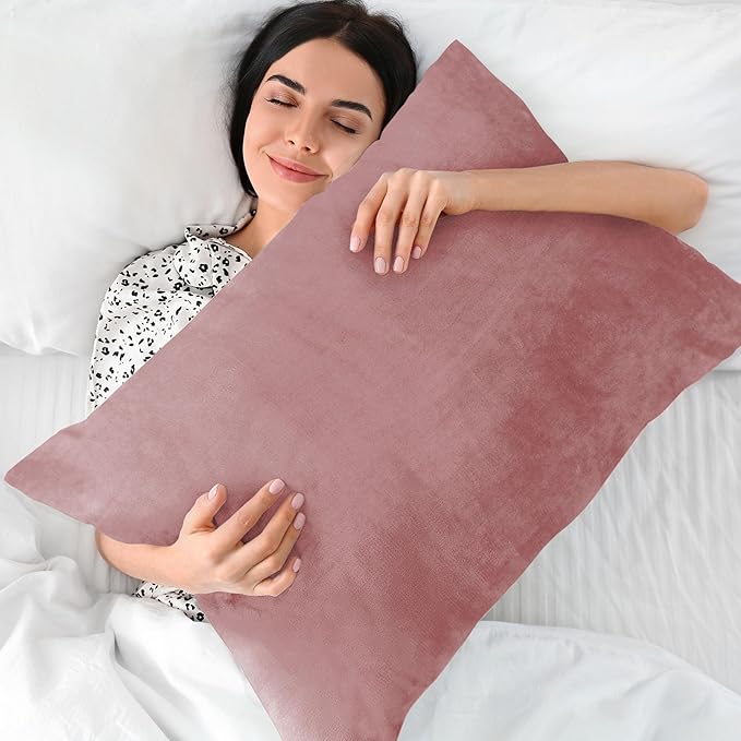 BEDELITE Flannel King Size Pillow Cases Set of 2, Super Soft Fleece Pillowcases with Zipper for Bedroom, Sofa, Couch,Luxury Cozy Fuzzy Velvet Pillow Shams for All Seasons(20x36 Inches,Dusty Pink)