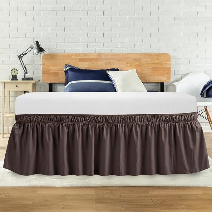 King Bed Skirt, Elastic Wrap Around Bed Skirt King Size, Bed Skirts for Adjustable Bed, Easy Fit with 14" Drop Length Tailored Drop Dust Ruffle (Brwon)