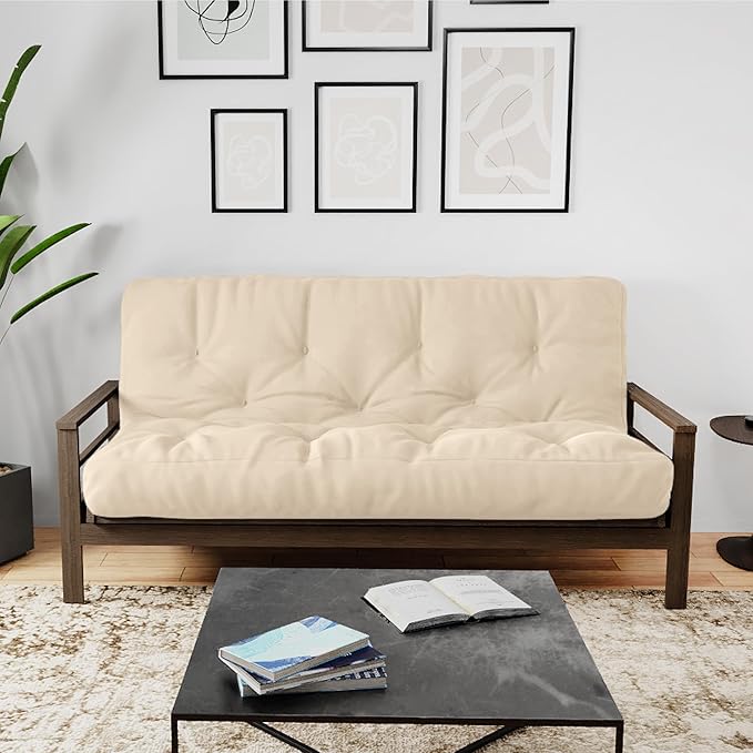 Royal Sleep Products by The Futon Factory 8 inch Foam Futon Mattress - Solid Ivory Fabric - Queen Size - CertiPUR Certified Foams - Made in USA - (Frame not Included)