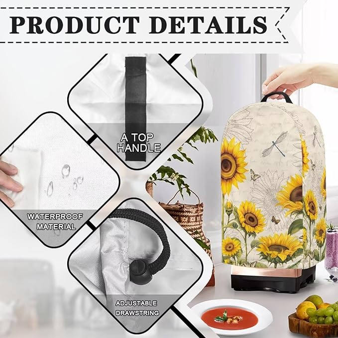 Blender Cover Stand Mixer Covers Dragonfly Sunflower Anti Fingerprint Dust Covers Juicer Cover for Home Kitchen Universal Appliance