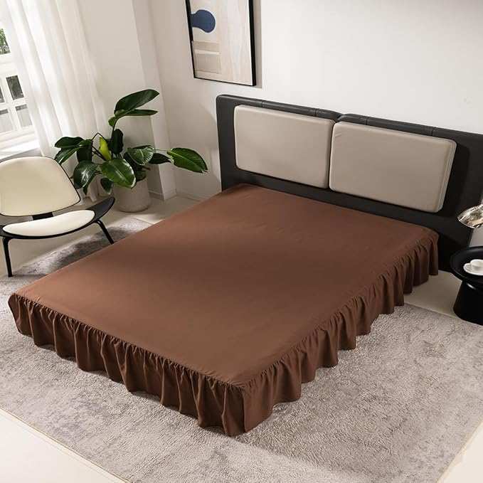 Brown Ruffled Bed Skirt - Full Size with Split Corners, 18 Inch Drop