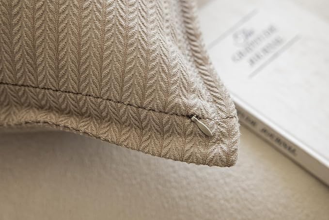 Set of 2 Herringbone Embossed Stripe Flange Throw Pillow Covers for Couch and Bed - 18"x18", Khaki-Green