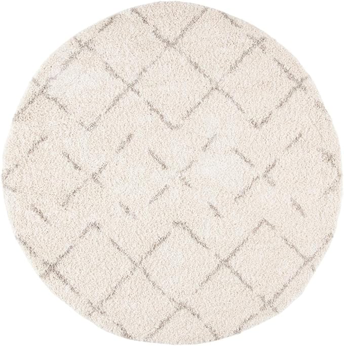 SAFAVIEH Arizona Shag Collection Area Rug - 3'2" Round, Ivory & Beige, Moroccan Boho Design, Non-Shedding & Easy to Clean, Ideal for Living Room, Bedroom, Dining Space (ASG743A)