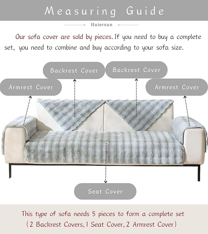 Faux Fur Couch Cover Fuzzy Soft Plush Thick Bubble Sofa Cover Luxury Sectional Couch Covers Luxury Anti-Slip Sofa Slipcover Washable Furniture Protector (Light Grey,36"x94")