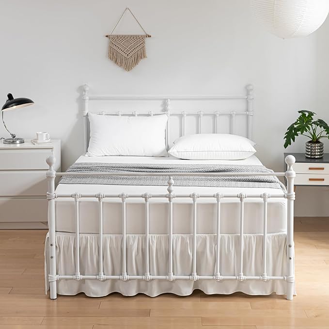 Bed Skirt Full Size Ruffled Bed Skirts with Split Corners, 22 Inch Drop Dust Ruffle Bed Skirt with Platform, Ivory, Full - 22" Drop
