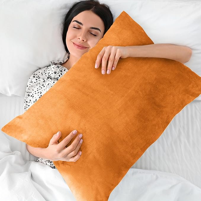 BEDELITE Flannel Pillow Cases Queen Size Set of 2, Super Soft Fleece Pillowcases with Zipper for Bedroom, Sofa, Luxury Cozy Fuzzy Velvet Pillow Shams for All Seasons(20x30 Inches,Burnt Orange)