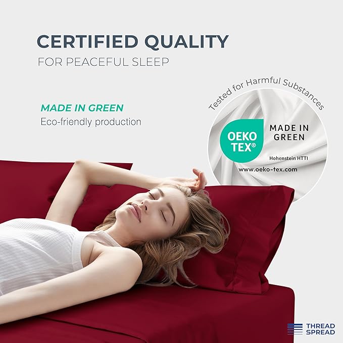 THREAD SPREAD 100% Egyptian Cotton California King Size - 1500 Thread Count 4 PC Cal King Sheets, Cooling Sateen, Burgundy