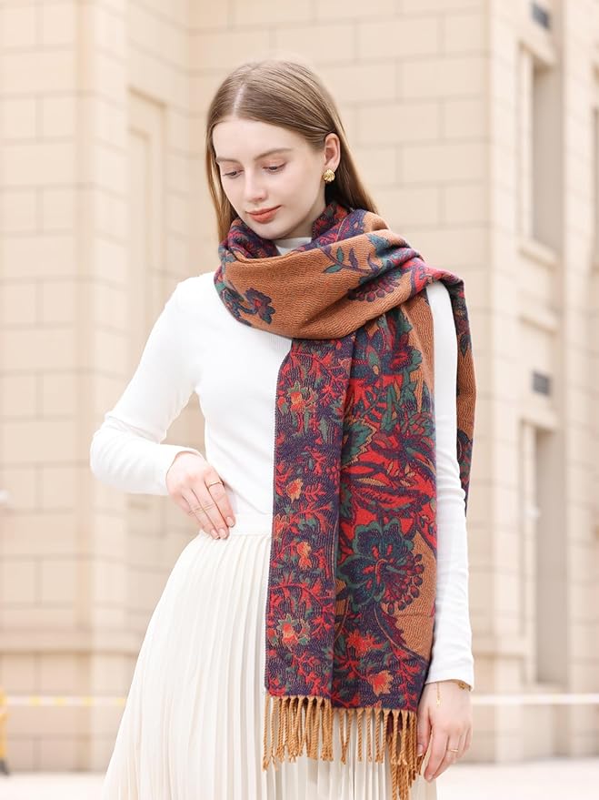 Wander Agio Warm Fashion Scarf Long Shawl Large Blanket Winter Wraps Scarves for Women Cashmere Jacquard Vintage Paisley