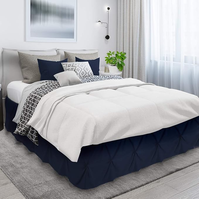 Nestl Navy Blue Bed Skirt - Pinch Pleat Full Size, 14" Drop, Premium Microfiber