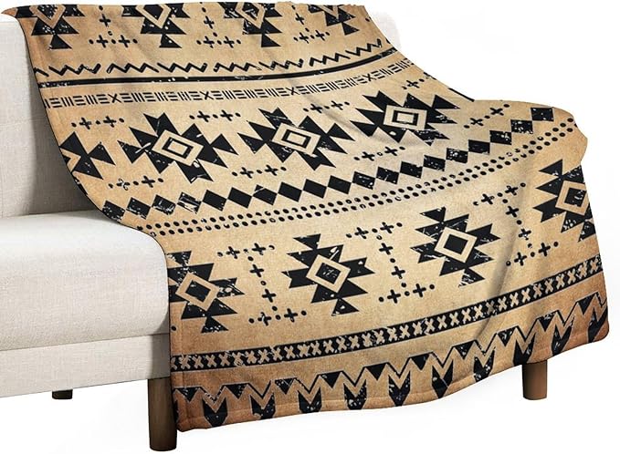 Tribal Aztec Throw Blanket, Southwestern Native Blanket, Vintage Ethnic Abstract Geometric Print Throws Cover for Couch Chair Sofa Bed Outdoor Beach Travel 60"x80"