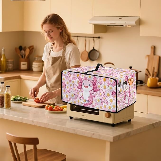 Cute Axolotl Daisy Print Microwave Oven Cover Dust-Proof Microwave Oven Cloth Cover Scratch-Resistant Foldable Small Appliance Dust Covers Case Protections Protector, S