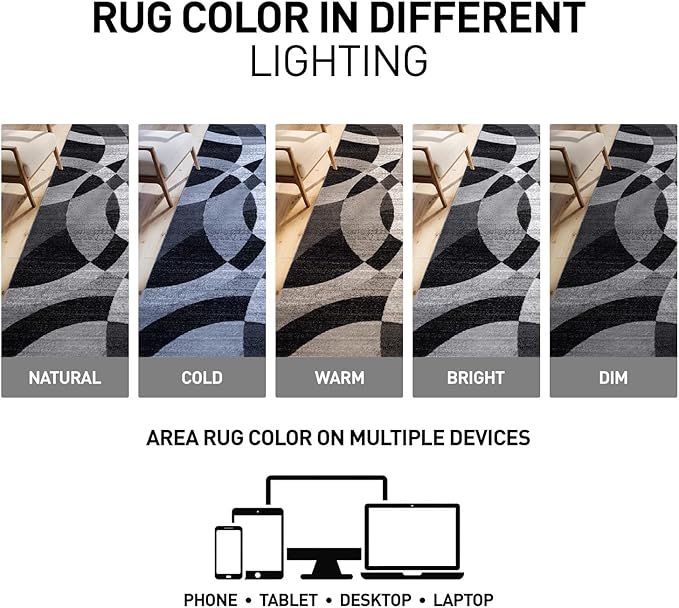 Rugshop Gray Modern Geometric Oval Rug, Abstract Circles, High-Traffic, Non-Shedding, for Living Room, Bedroom and Home Office, 5' x 7' Oval