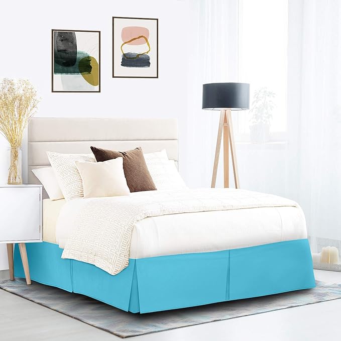 Nestl Beach Blue Twin Bed Skirt - Twin Size Bed Skirt 14 Inch Drop - Brushed Microfiber Bed Skirts - Hotel Quality Pleated Bed Skirt - Shrinkage & Fade Resistant