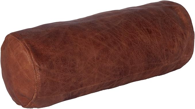 Neck Roll Pillow Cushion Cover, 24x5 Inch Full Moon Round Bolster Pillow Case, Cylinder Soft Lambskin Leather Pillowcase for Head, Spine & Neck Support During Sleep - Tan Artical Pack of 1