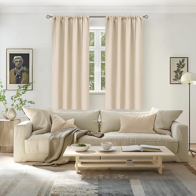BGment Champagne Blackout Curtains 63 Inches Length for Bedroom - Rod Pocket Room Darkening Window Drapes Thermal Insulated for Living Room Office, 2 Panels, 42 x 63 Inch