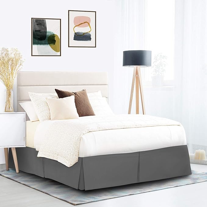 Nestl Dark Gray Bed Skirt Cal King Size - Cal King Bed Skirt 14 Inch Drop - Brushed Microfiber Bed Skirts - Hotel Quality Pleated Bed Skirt - Shrinkage & Fade Resistant