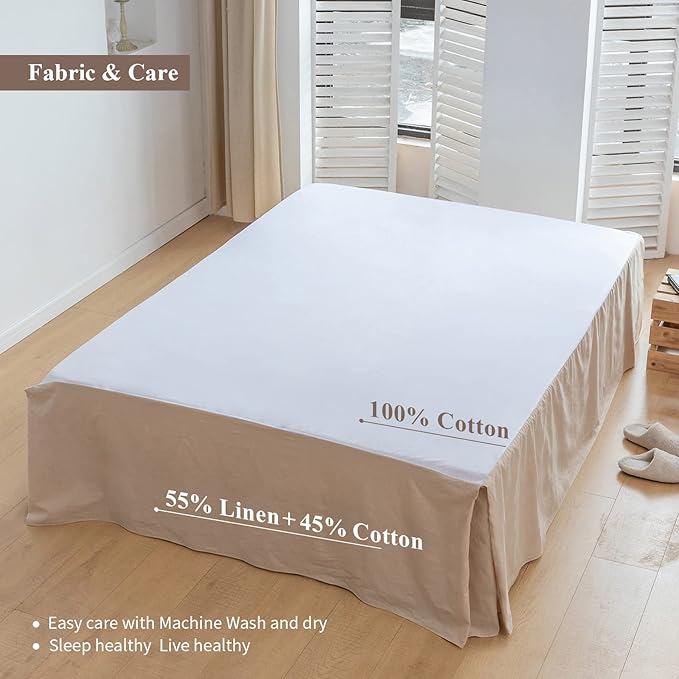 BISELINA French Linen Bed Skirt with Pleated Corner 18-Inch Tailored Drop Natural Flax Cotton Blend Basic Dust Ruffle Soft Cozy Farmhouse Bedding (18" Twin, Basic Linen)