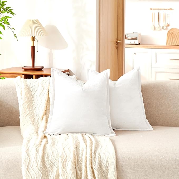 Luxurious Velvet Throw Pillow Covers 20x20 Set of 2 Decorative Pillow Covers Solid Square Cushion Case for Sofa Couch Bedroom Farmhouse, Off White
