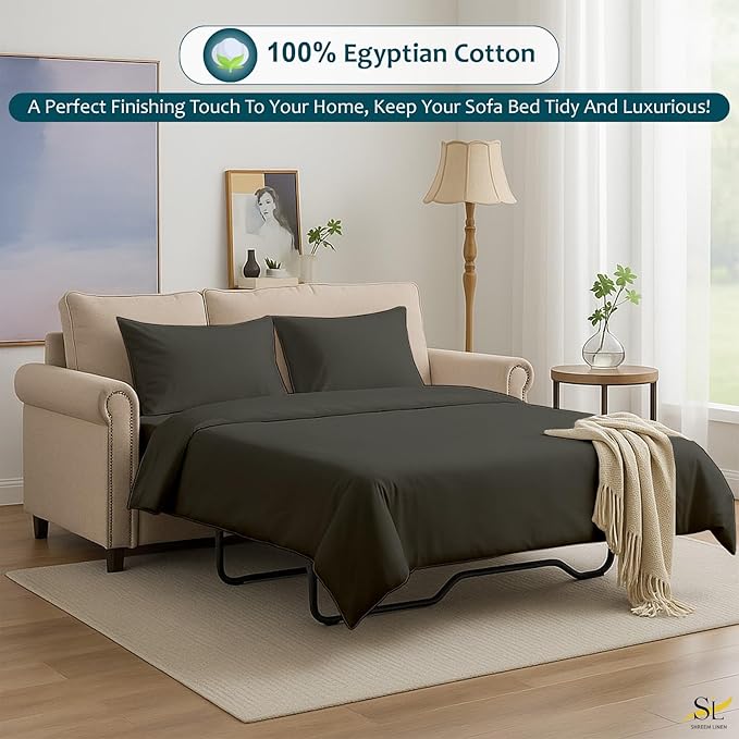 Queen Sheet Set, Luxury 338 Thread Count Sateen, 100% Egyptian Cotton Deep Pocket Queen Sheets with All Around Elastic, Bedding Set (Dark Grey Solid)