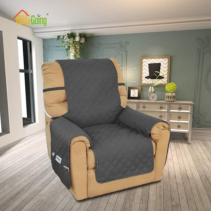 Easy-Going Sofa Slipcover Waterproof Recliner Chair Cover Non-Slip Fabric Couch Cover for Living Room Washable Furniture Protector for Pets Kids Children Dog Cat (Recliner, Dark Gray)