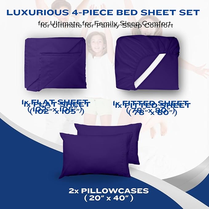 DREAMCARE California King Sheet Sets - Cooling Bed Sheets - 4pcs Set - up to 15" Deep Pocket Cal King Sheets - California King Sheets - Soft & Lasting 100% Brushed Polyester with Side Pocket - Purple