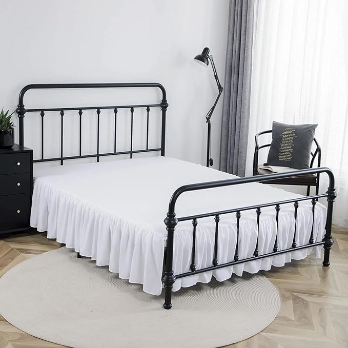 Bed Skirt Queen Size Ruffled Bed Skirt with Split Corners, 15 Inch Drop Dust Ruffle Bed Skirts with Platform, White