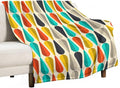 Mid Century Throw Blanket, Modern Drop Shape Retro Colors Boho Orange Teal Black Geometric Pattern Throws Blankets for aby Toddler Dog Cat 50"x60"